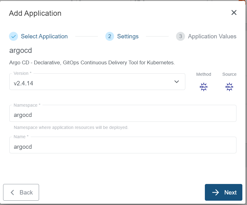 Settings for ArgoCD Application