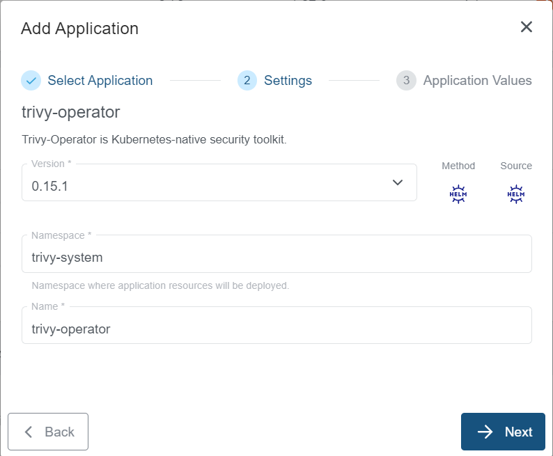 Settings for Trivy Operator Application